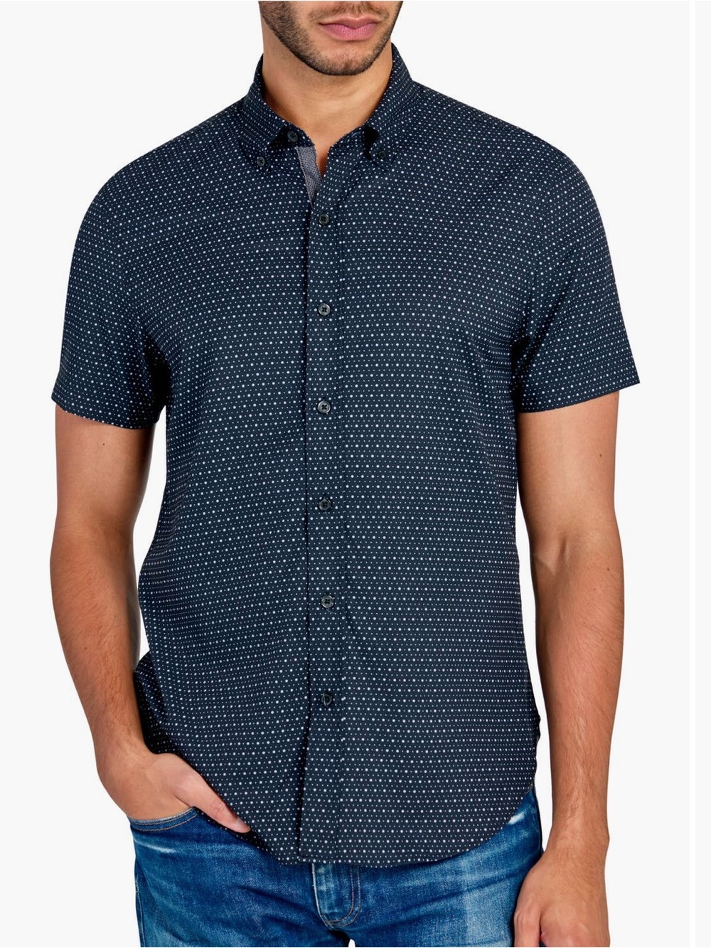 Men’s Construct Slim Fit Micro Dot 4-Way Stretch Short Sleeve Button-Up Shirt M